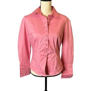 METROSTYLE Stretch Pink Button Front Long Sleeve Collared Shirt Top Size 8